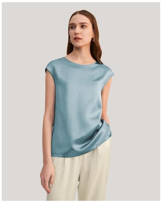 LILYSILK Blue Basic Cap Sleeves Silk Tee