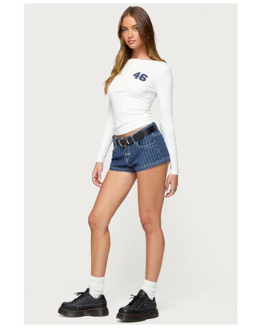 Edikted Blue Hanson Pinstripe Denim Shorts