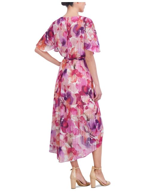 Jessica Howard Pink Printed Chiffon High-low Midi Dress