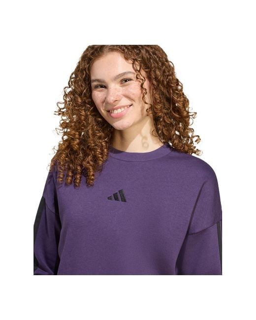 Adidas Purple Essentials 3-stripes Fleece Crew Neck Sweatshirt