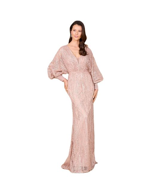 Lara Pink Long Bishop Sleeve Lace Gown