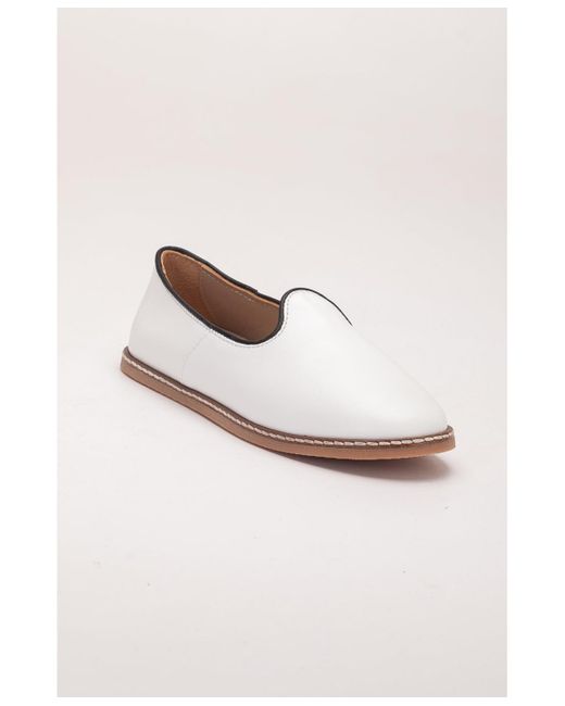 Epilogue Shoes White Dalya Leather Slip On Flats ()