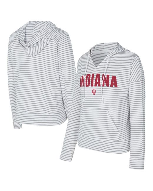 Concepts Sport White/gray Indiana Hoosiers French Terry Striped V-neck Pullover Hoodie for men