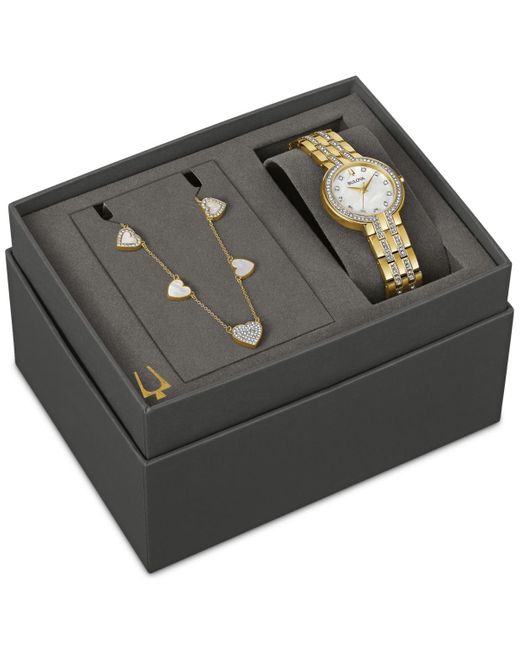 Bulova Gray Classic Crystal Stainless Steel Bracelet Watch 30mm Gift Set