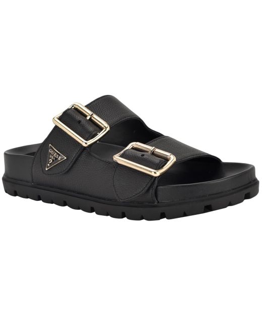 Guess Black Fasten Double-buckle Footbed Sandals