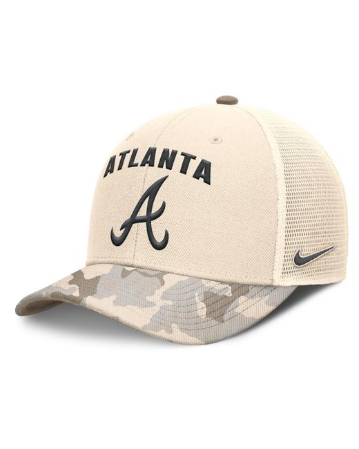 Nike Natural Atlanta Braves Camo Pack Rise Adjustable Trucker Hat for men