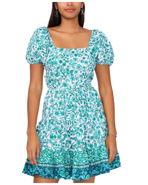 1.STATE Blue Printed Tie-back Fit & Flare Dress