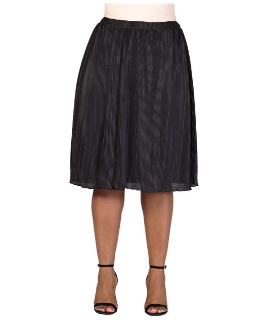 24seven Comfort Apparel Black Plus Size Elastic Waistband Party Midi Skirt