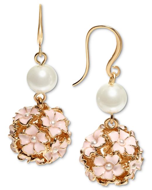 Charter Club Metallic Tone Imitation Pearl & Color Flower Cluster Drop Earrings