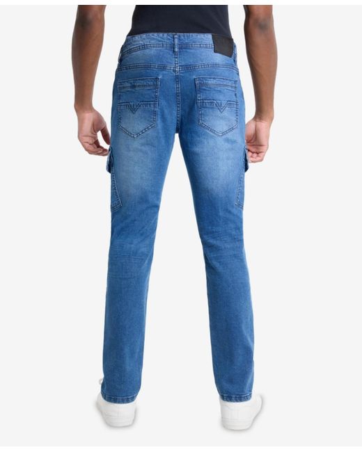 Xray Jeans Blue Slim Fit Stretch Cargo Jeans for men