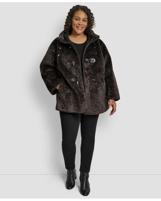 DKNY Black Plus Size Hooded toggle Coat