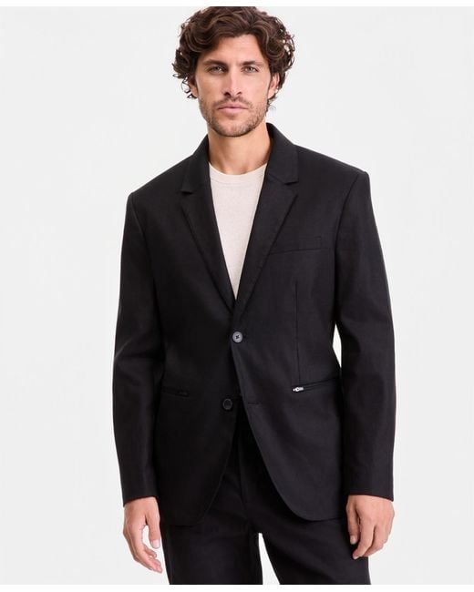 Alfani Black Linen-blend Tech Two-button Blazer for men
