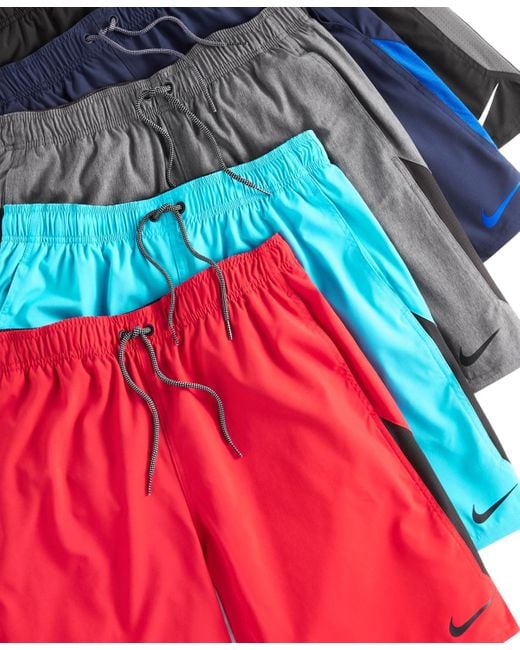 Nike Blue Contend Water-repellent Colorblocked 9" Swim Trunks for men