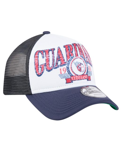 KTZ Blue White/navy Cleveland Guardians Distressed 9forty A-frame Adjustable Trucker Hat for men