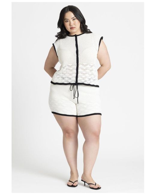 Eloquii White Plus Size Knitted Crochet Short
