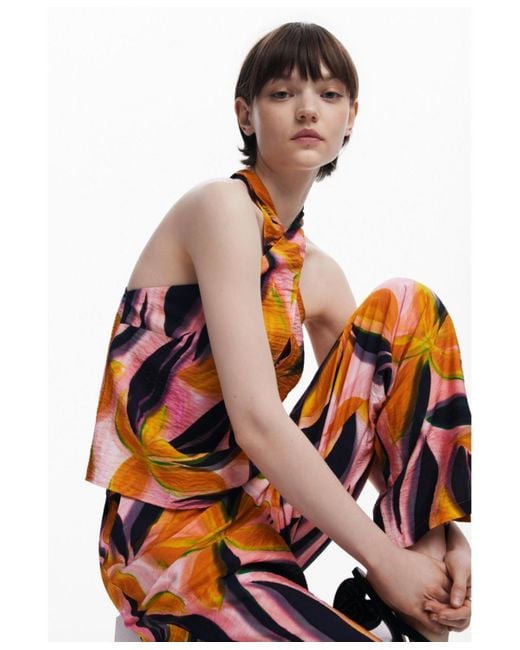 Desigual Orange Floral Print Trousers