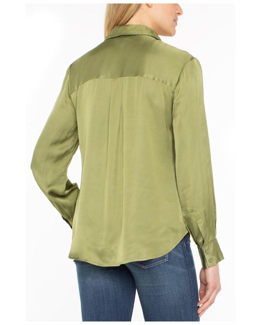 Liverpool Los Angeles Green Long-sleeve Button-front Satin Shirt