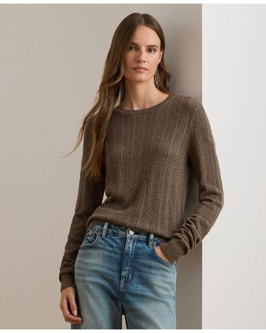 Ralph Lauren Brown Petite Pointelle-knit Slim Fit Sweater