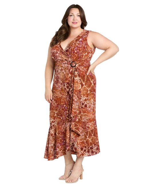 R & M Richards Red Plus Size V-neck Sleeveless Maxi Dress