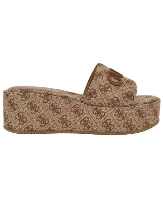 Guess Brown Bintai Platform Slide Wedge Sandals