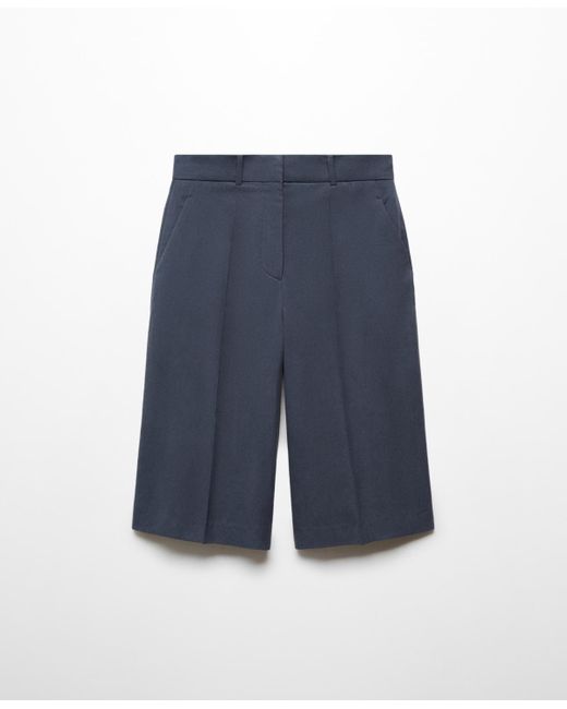 Mango Blue Pleated Bermuda Shorts
