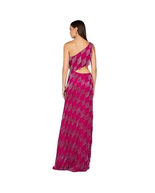 Lara Purple One Shoulder Fringe Gown