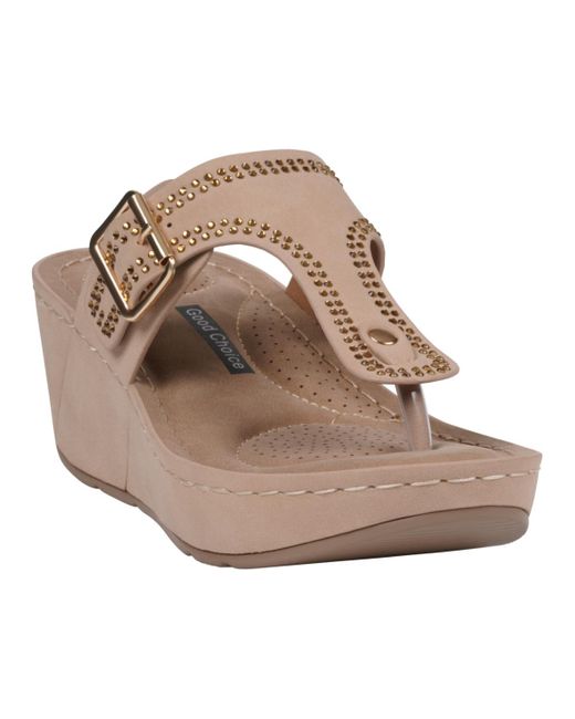 Gc Shoes Natural Alani Embellished Thong Wedge Sandals