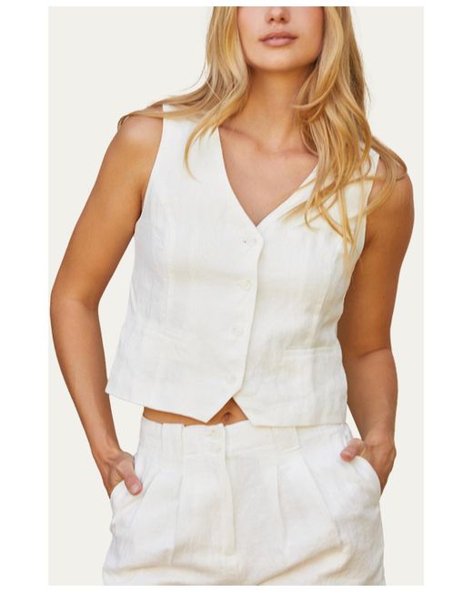 Crescent White Juliet Linen Vest