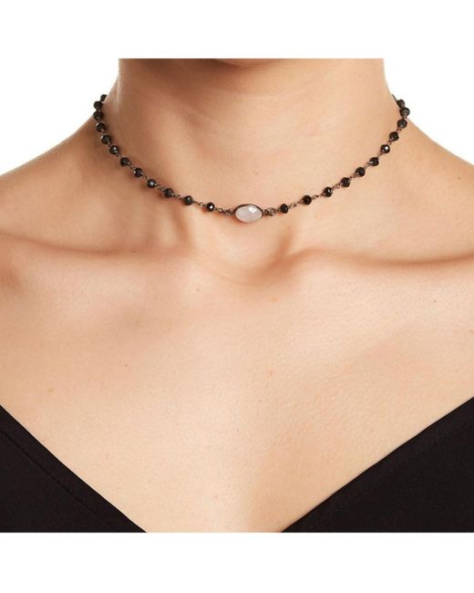 Adornia Fine Natural Rosary Choker Necklace Moonstone Black Spinel Silver