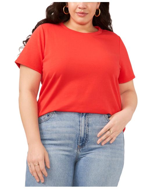 Vince Camuto Red Plus Size Crewneck Polished Short-sleeve Knit Top