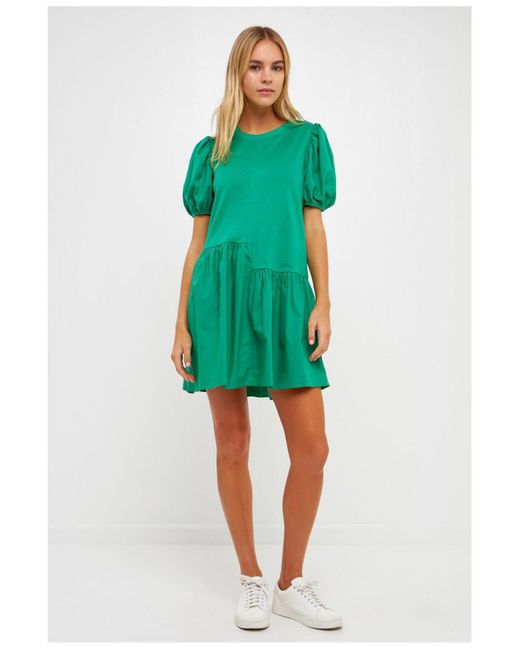 English Factory Knit Woven Mixed Dress in Green Lyst