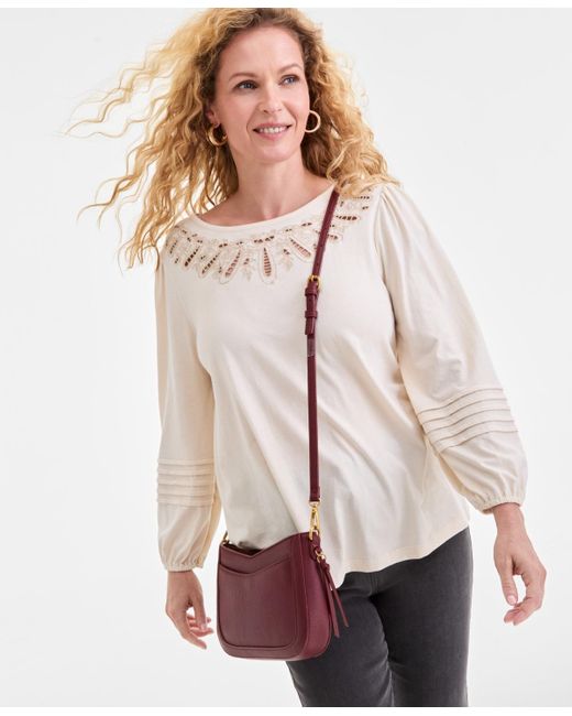 Style & Co. White Embroidery Long-sleeve Knit