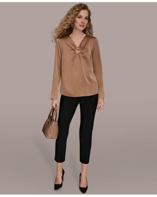 Donna Karan Natural V-neck Embellished Top