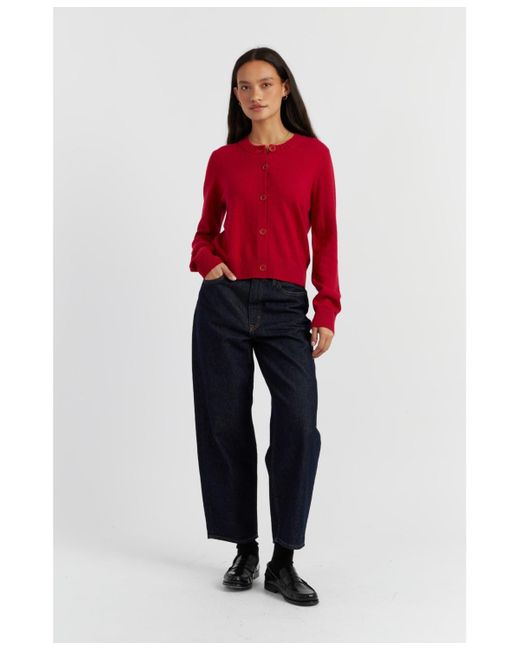 Chinti & Parker Red Wool Cashmere Blend Crew Neck Cropped Cardigan