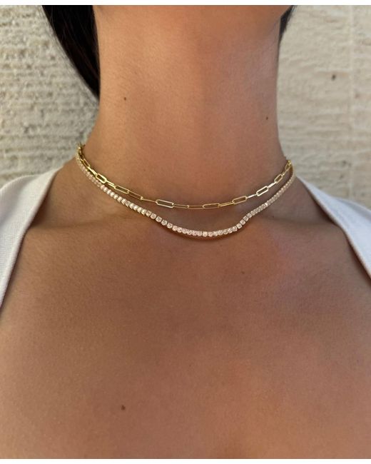 Adornia Natural Tennis And Paperclip Chain Necklace Set