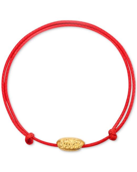 Chow Tai Fook Red Lucky Symbol Double Strand Imitation Leather Slider Bracelet In 24k Gold