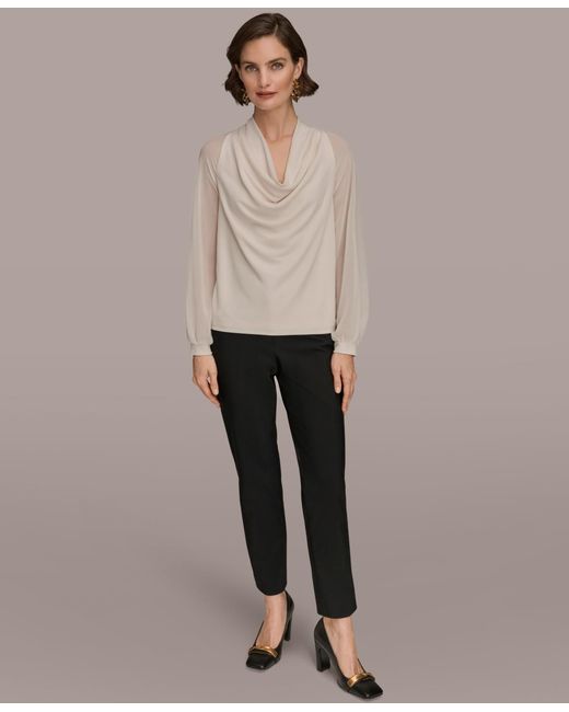 Donna Karan Natural Long Sleeve Mix Media Top