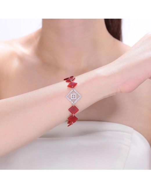 Genevive Jewelry Red Sterling Silver White Gold Plated
