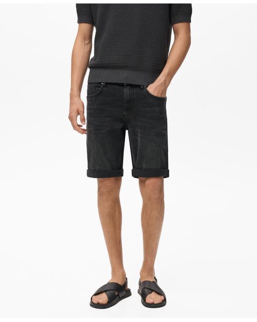 Mango Black Slim-fit Denim Bermuda Shorts for men