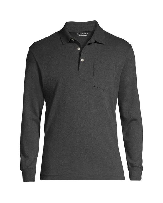 Lands' End Black Big & Tall Long Sleeve Super Soft Supima Polo Shirt for men