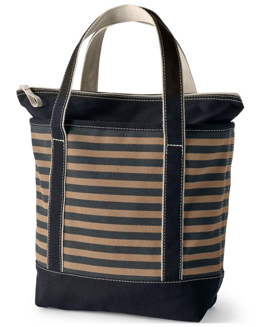 Lands' End Black Medium Print 5 Pocket Zip Top Canvas Tote Bag