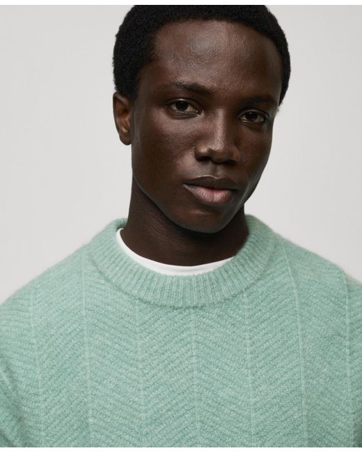 Mango Green Slim-fit Structured Knit Sweater for men