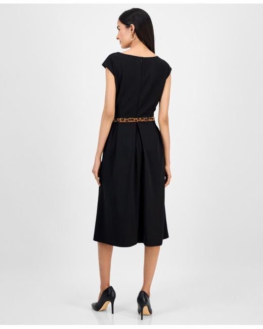 Julia Jordan Black Square-neck Cap-sleeve Fit & Flare Dress
