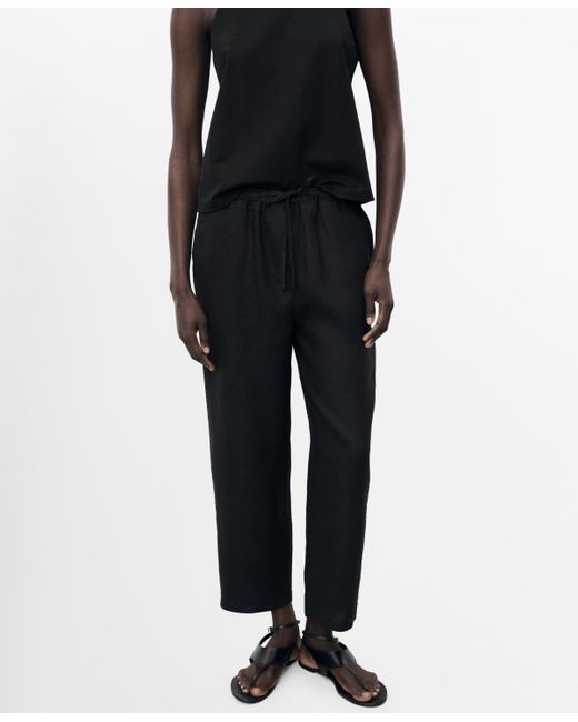Mango Black Drawstring Linen Pants