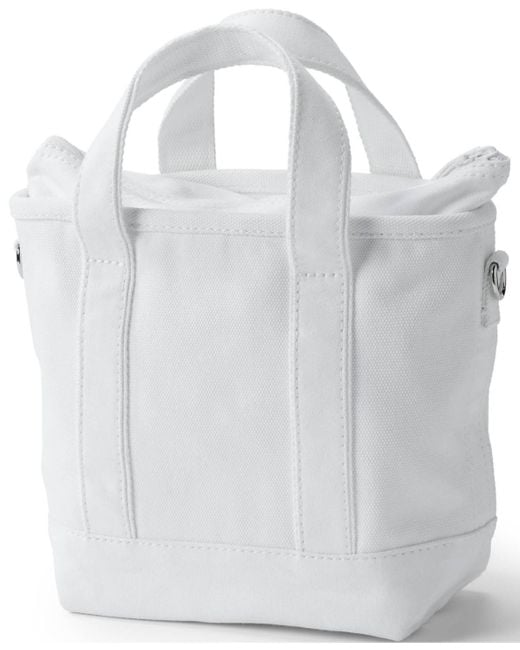 Lands' End White Small Solid Color 3 Pocket Zip Top Canvas Tote Bag