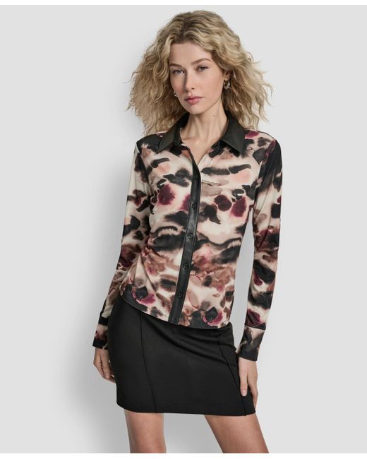 DKNY Multicolor Long Sleeve Button Front Top