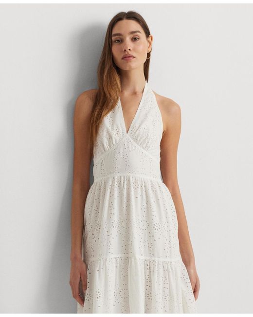 Lauren by Ralph Lauren Natural Cotton Tiered Halter Dress