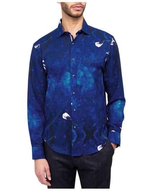 Society of Threads Blue Performance Stretch Floral Shirt for men