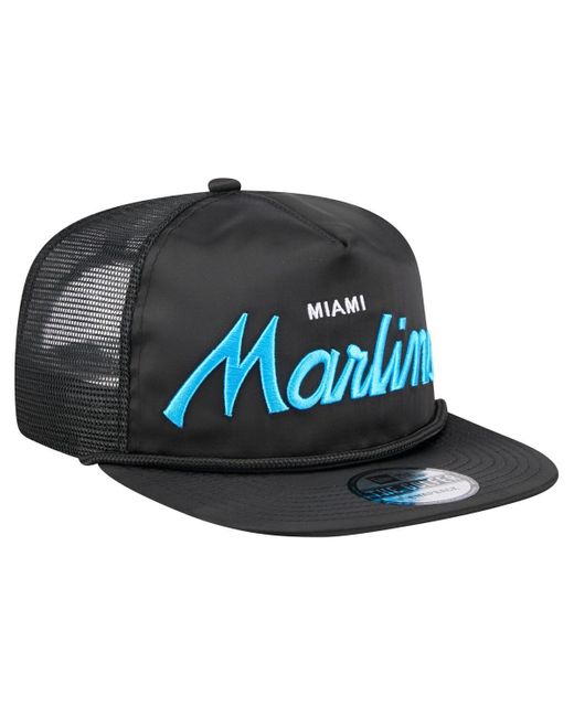 KTZ Black Miami Marlins Retro Satin Script Golfer Adjustable Hat for men