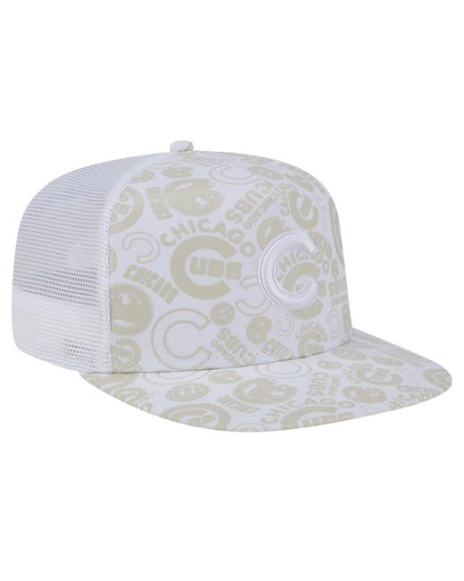 KTZ White Chicago Cubs Logo Dunes A-frame Trucker 9fifty Snapback Hat for men
